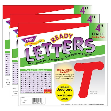 Trend Enterprises Red 4in Italic Combo Ready Letters, PK579 T2700